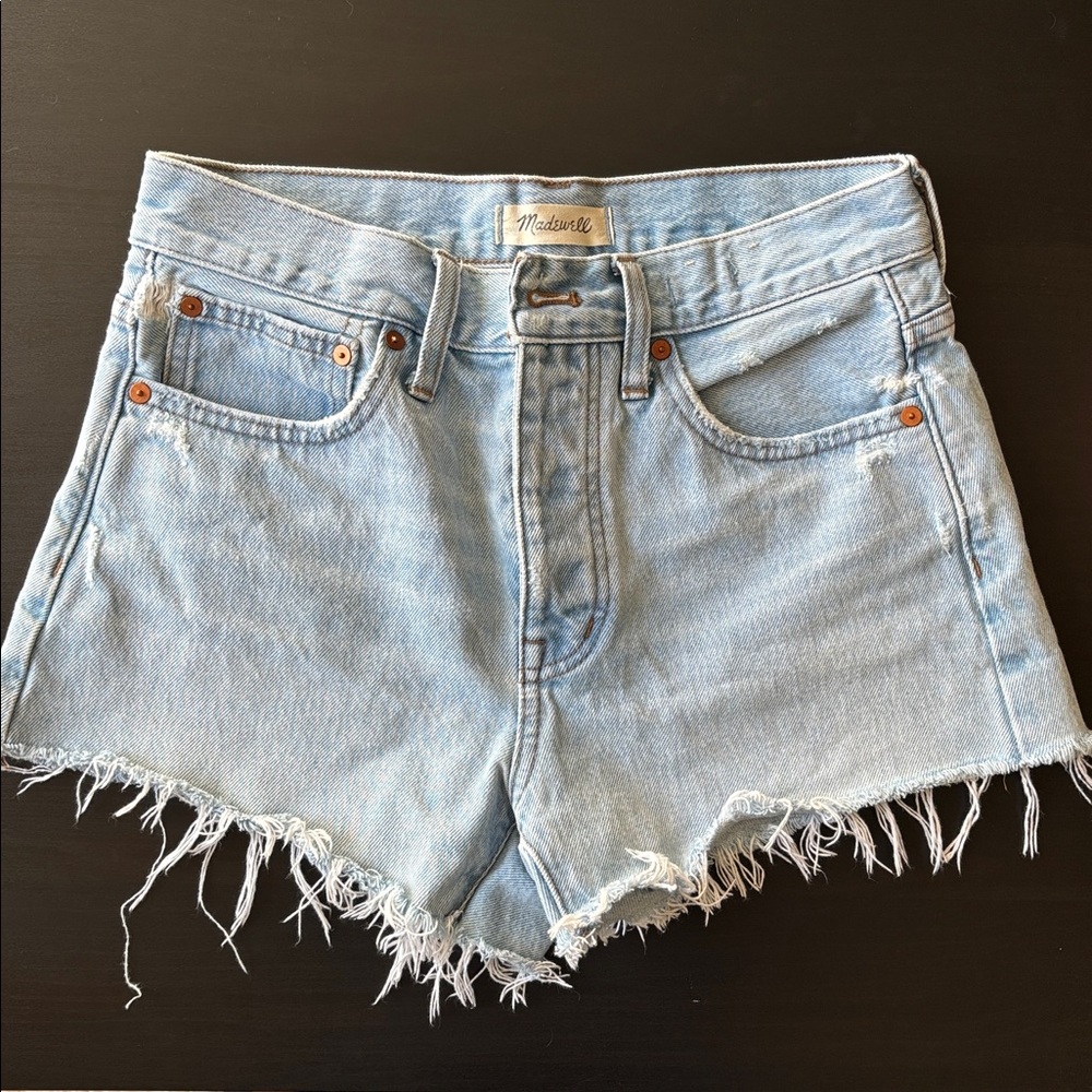 Madewell Light Wash Frayed Denim Shorts